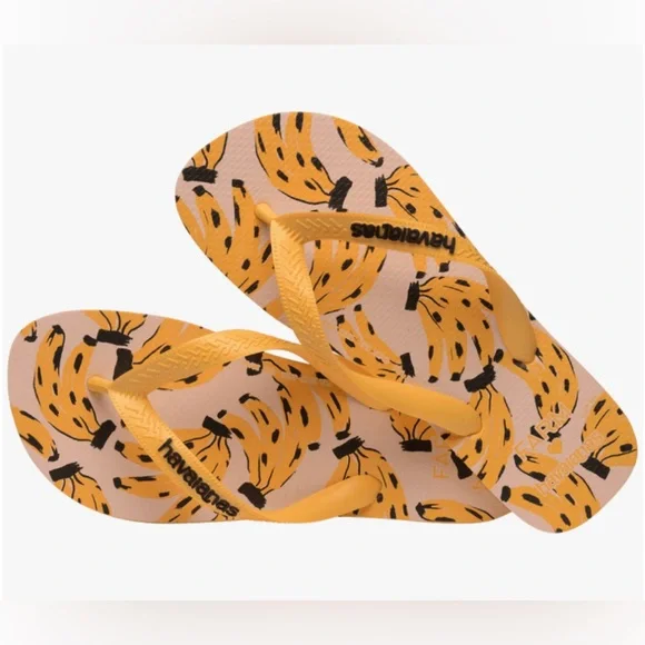 FARM RIO x HAVAIANAS Cheetah Banana Print Flip Flops - Women’s S/M & M/L - New - Picture 2 of 10